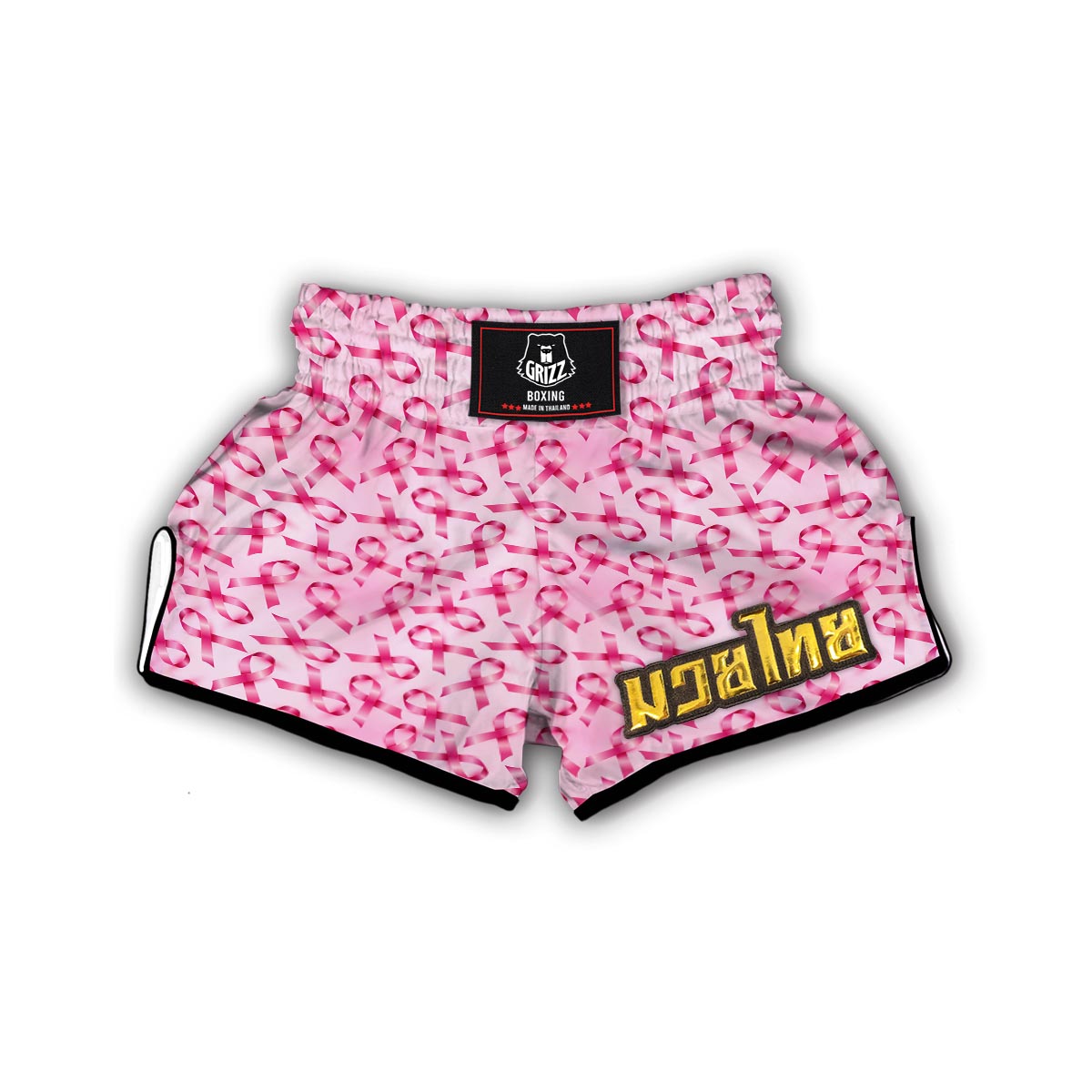Pattern Print Pink Ribbon Breast Cancer Awareness Muay Thai Boxing Shorts-grizzshop