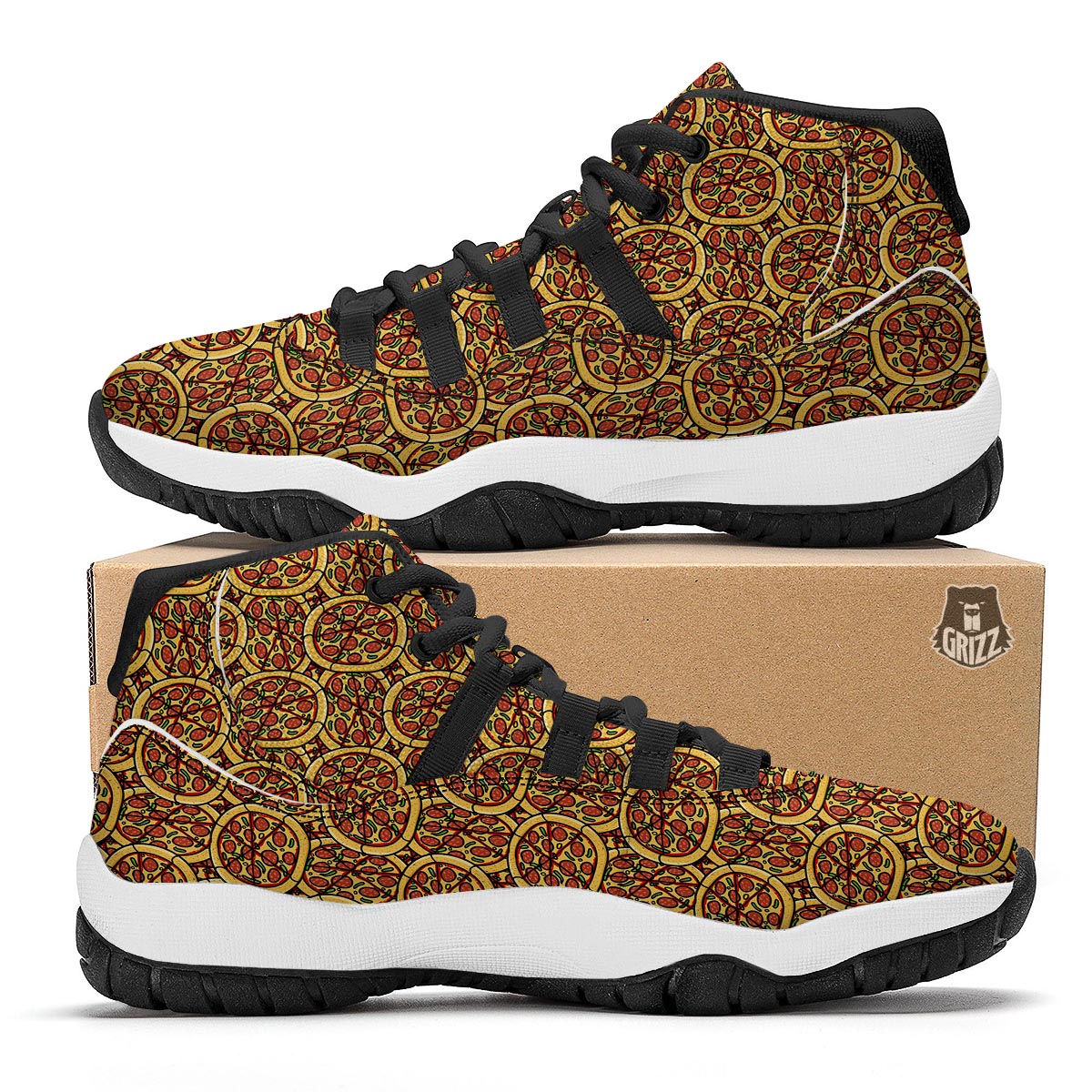 Pattern Print Pizza Black Bball Shoes-grizzshop
