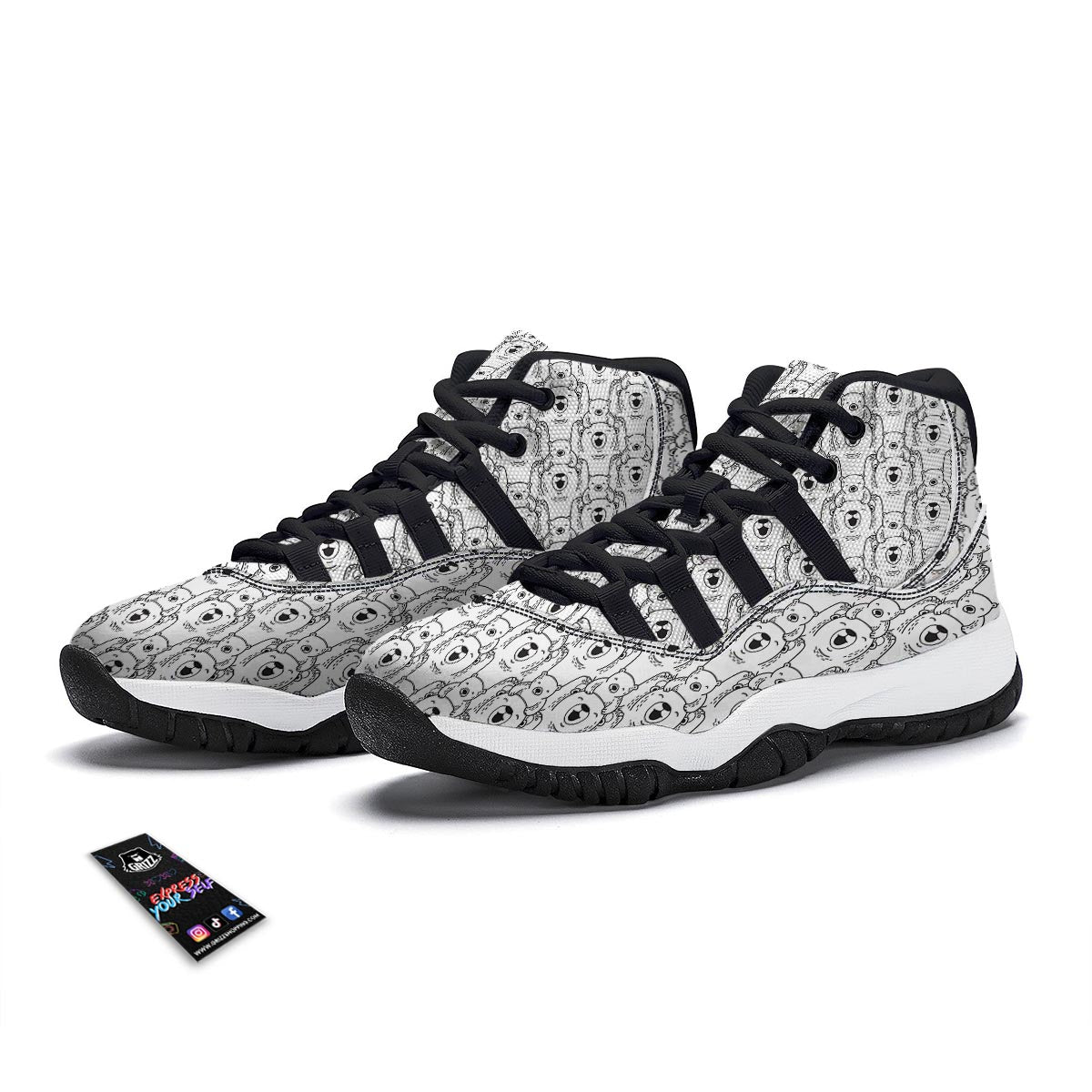 Pattern Print Polar Bear Black Bball Shoes-grizzshop