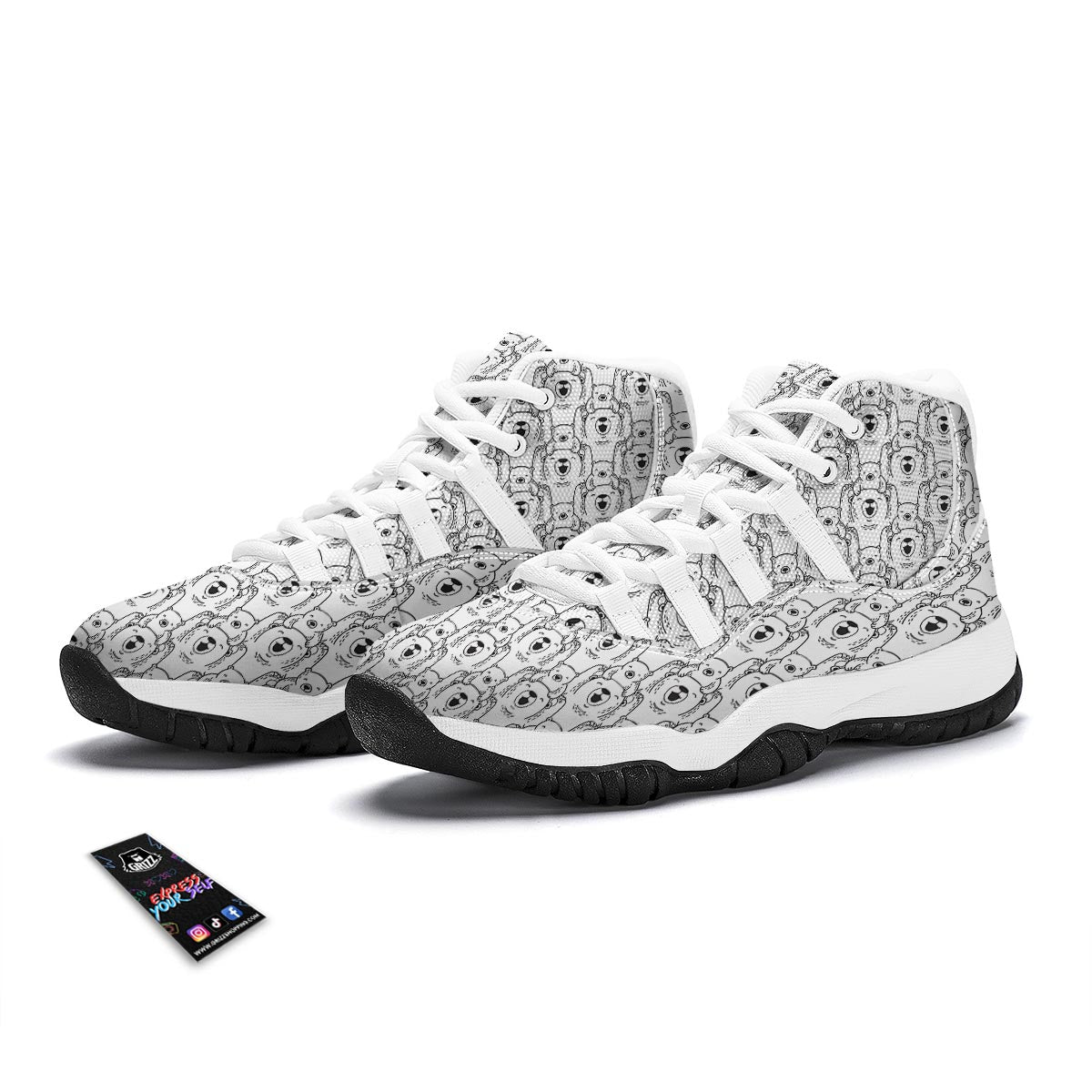 Pattern Print Polar Bear White Bball Shoes-grizzshop