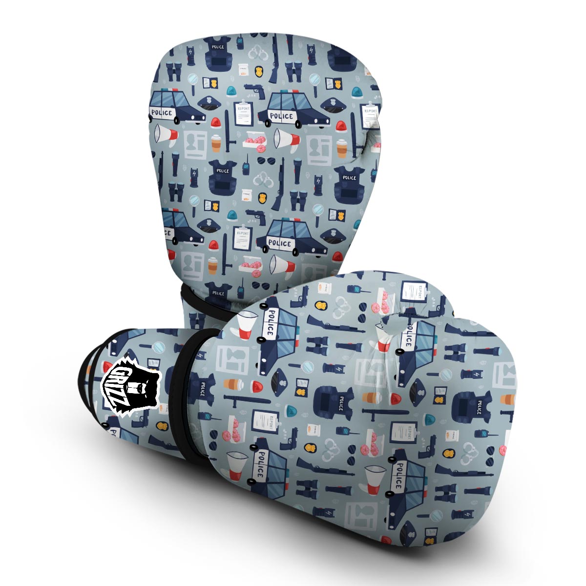 Pattern Print Police Boxing Gloves-grizzshop