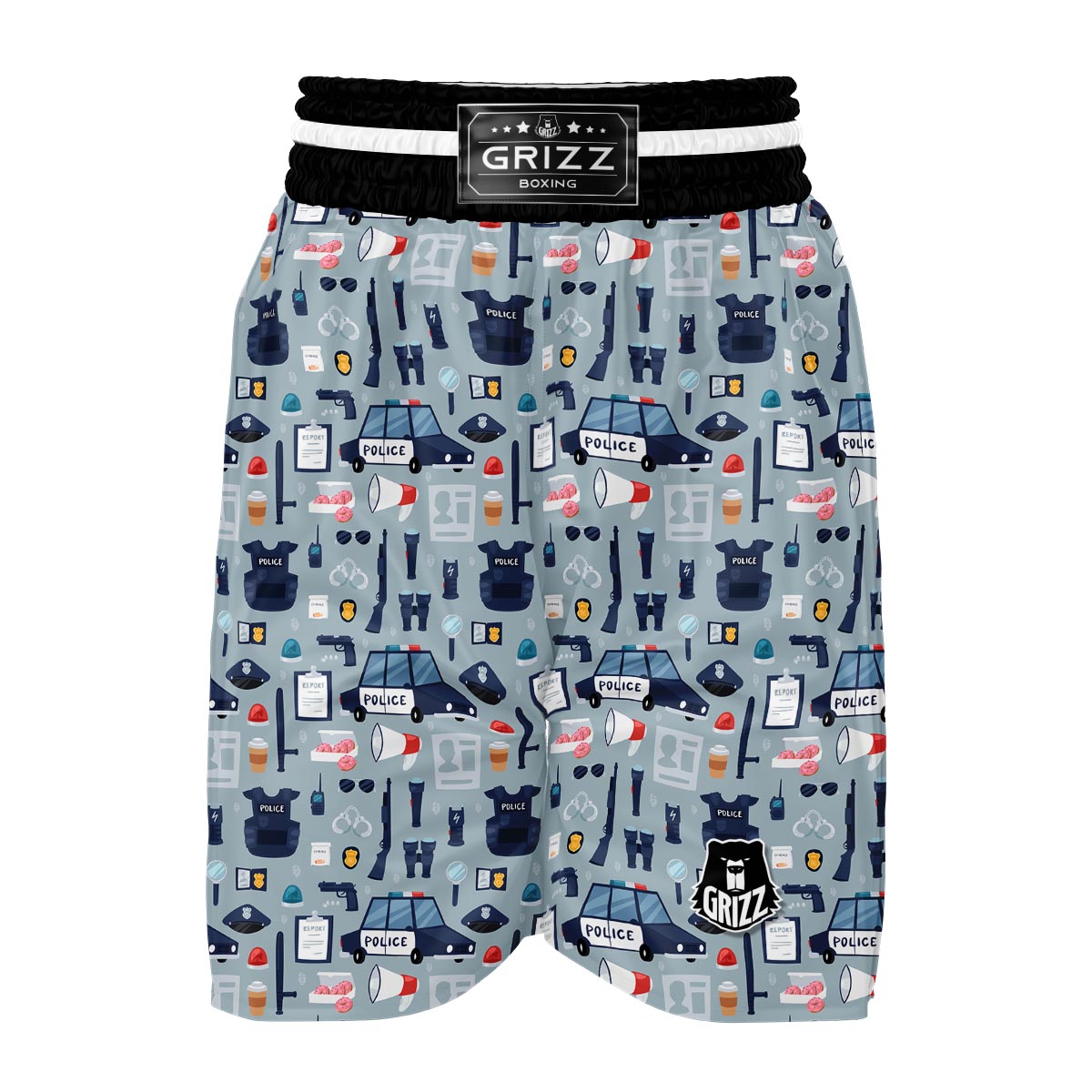 Pattern Print Police Boxing Shorts-grizzshop