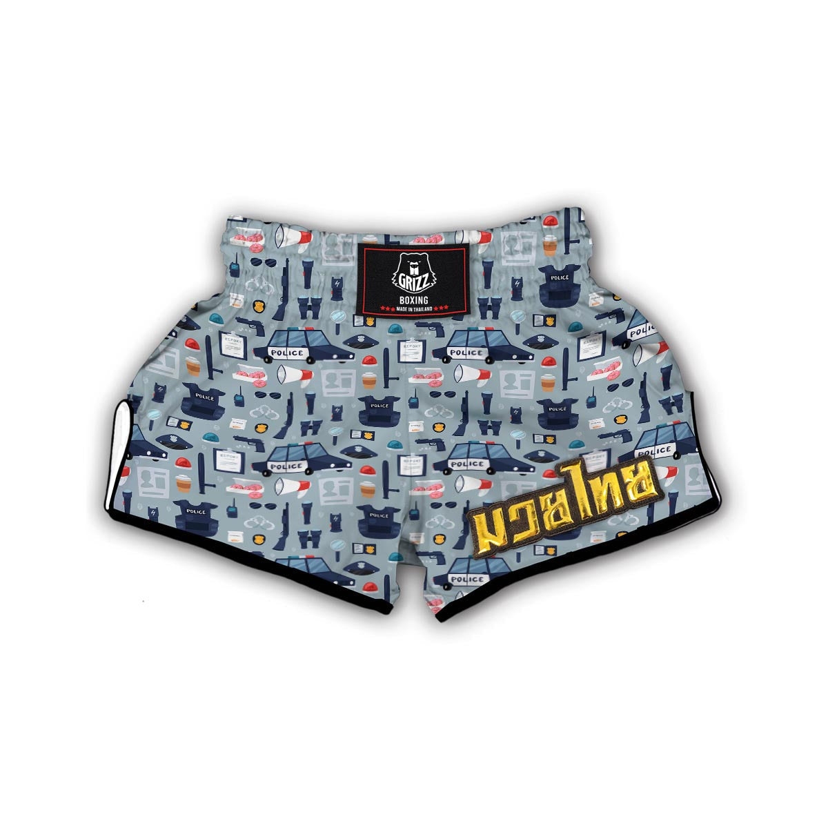 Pattern Print Police Muay Thai Boxing Shorts-grizzshop