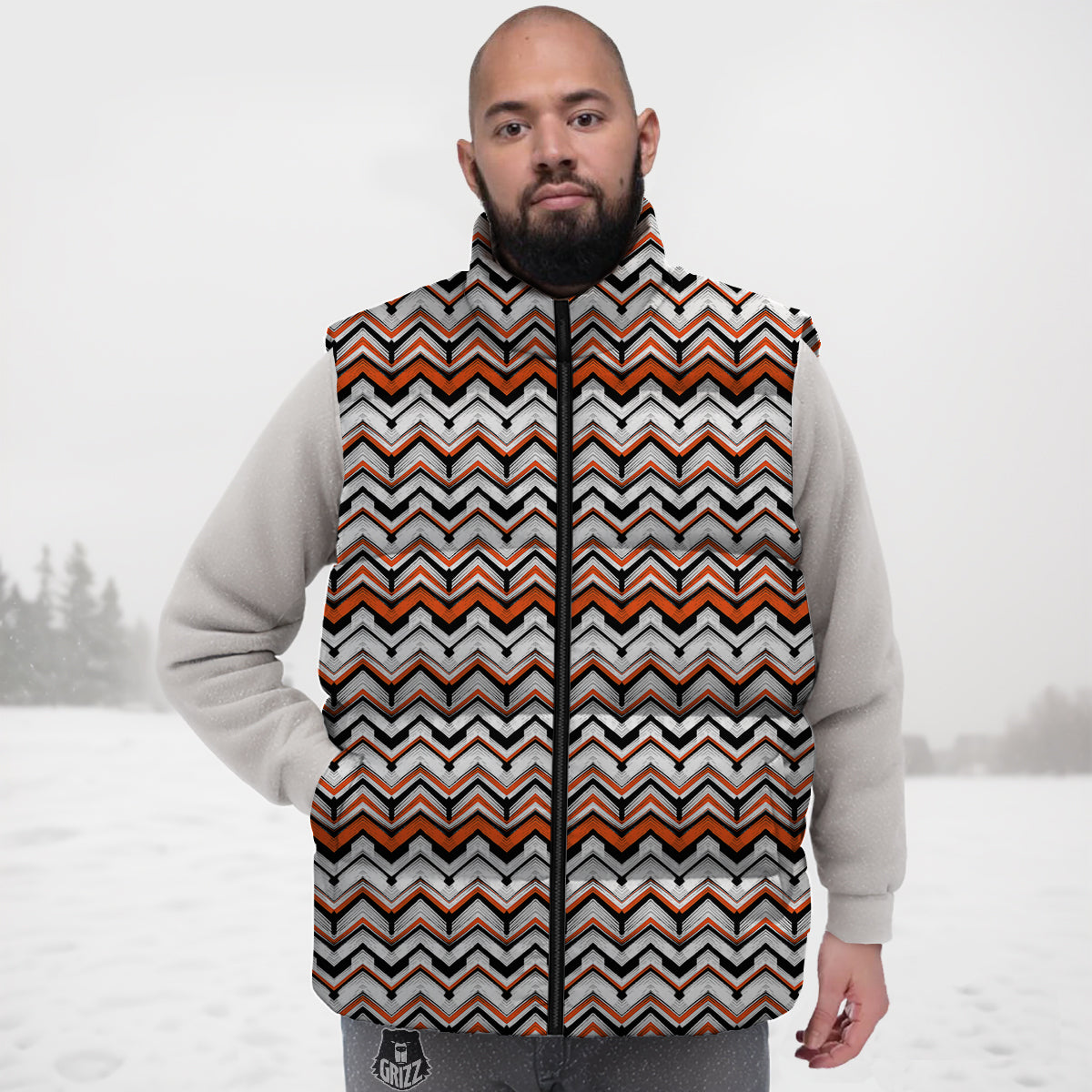Pattern Print Raccoon Down Vest