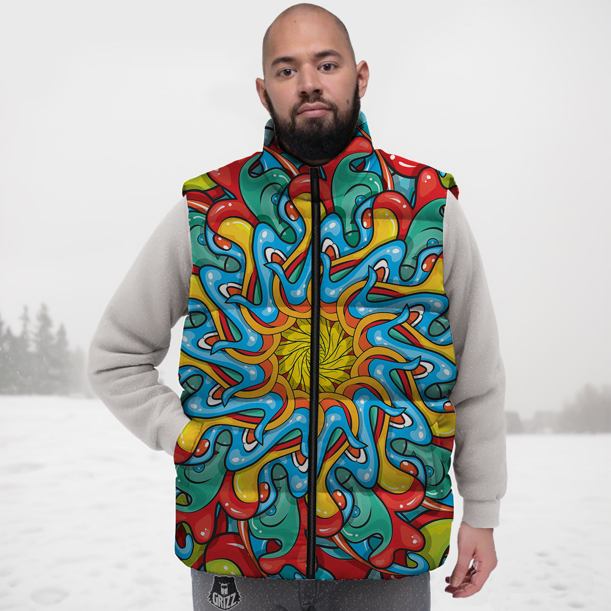 Pattern Print Rainbow Colorful Down Vest