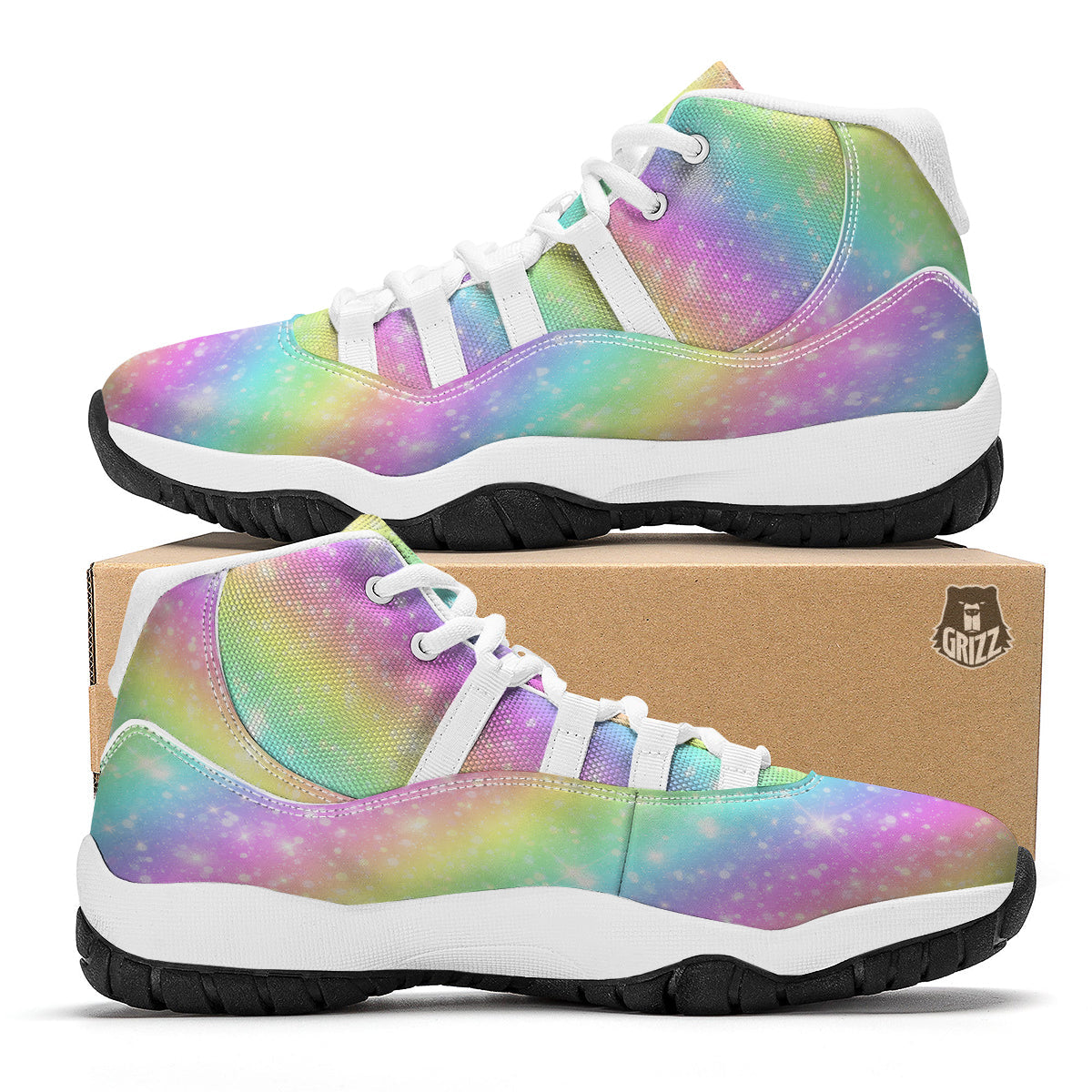 Pattern Print Rainbow Colorful White Bball Shoes-grizzshop