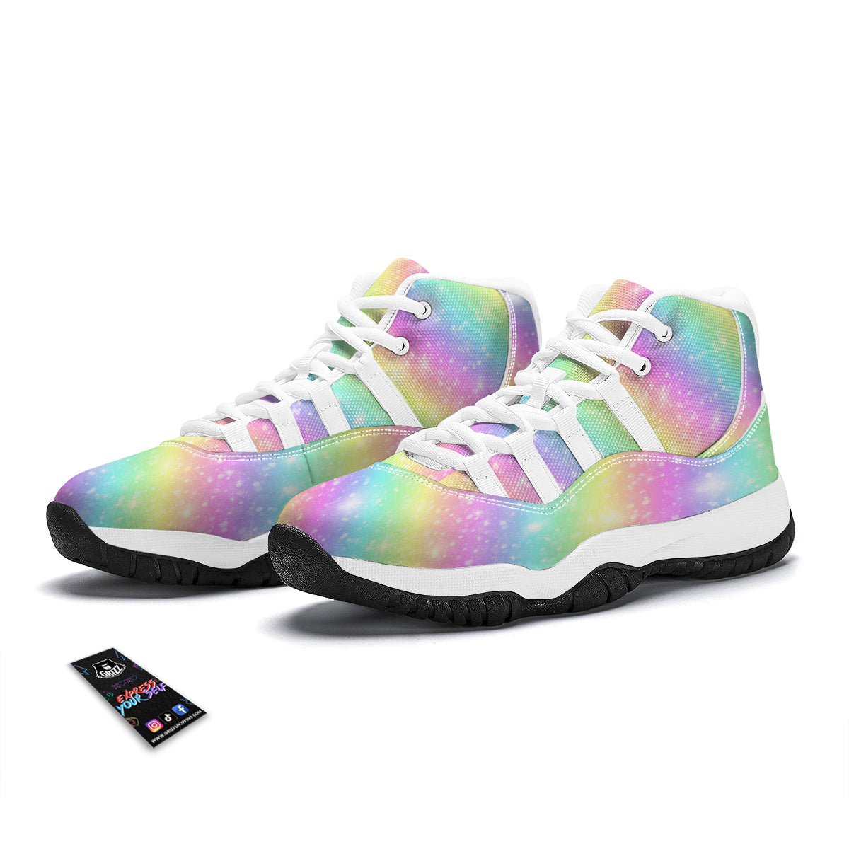 Pattern Print Rainbow Colorful White Bball Shoes-grizzshop