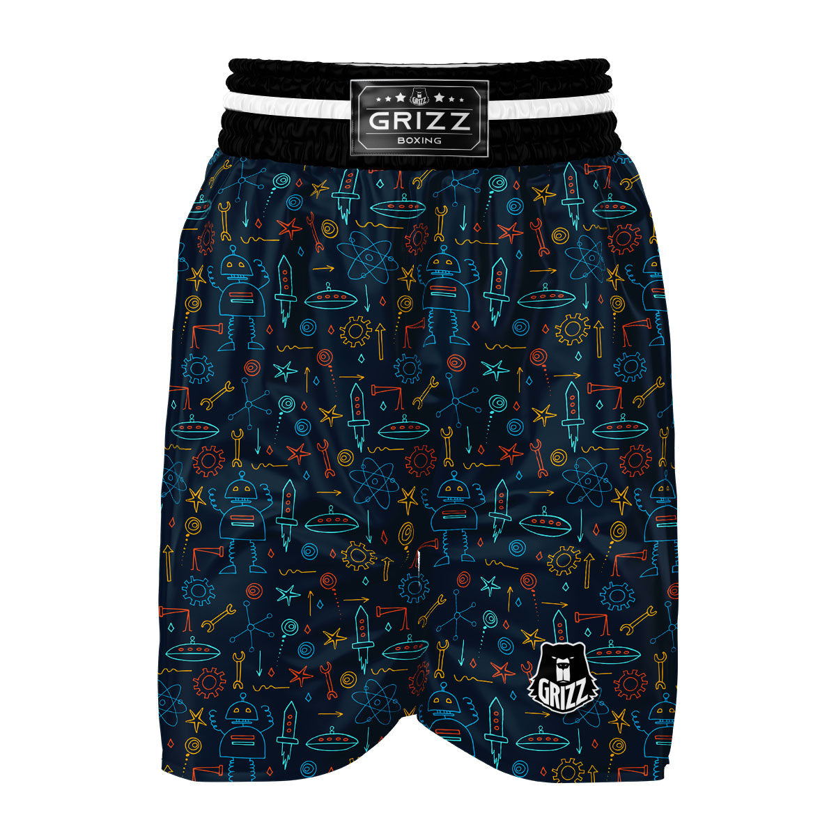 Pattern Print Robot Cyborg Boxing Shorts-grizzshop