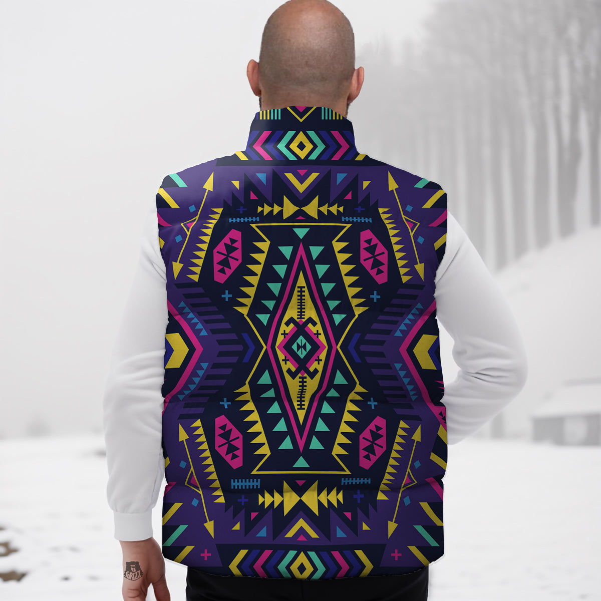 Pattern Print Robot Cyborg Down Vest-grizzshop
