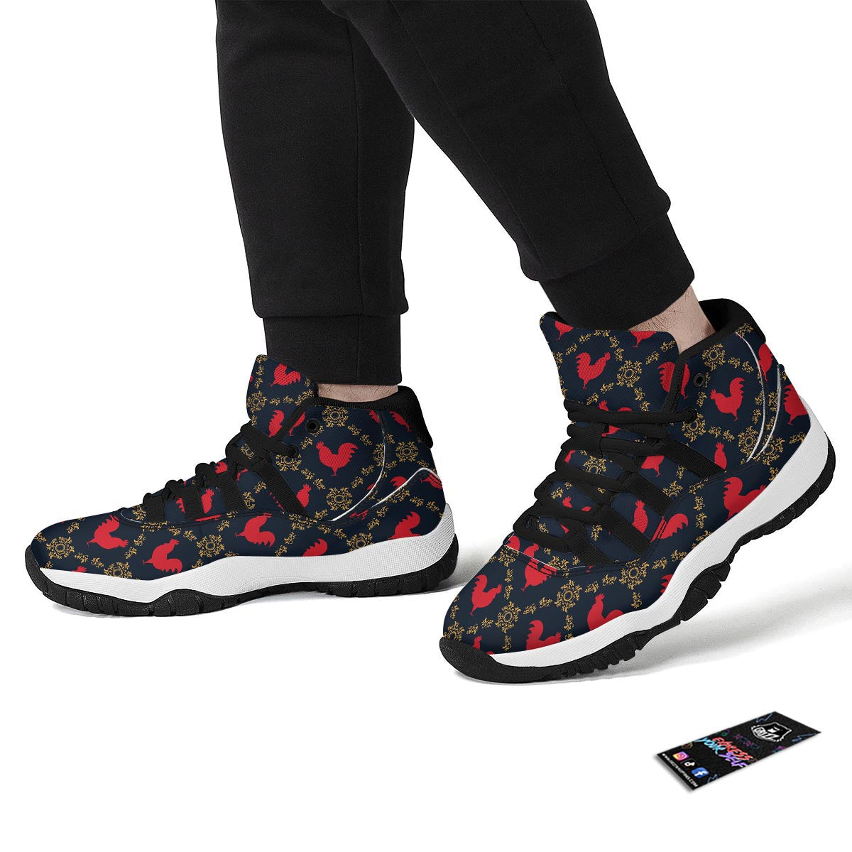 Pattern Print Rooster Black Bball Shoes-grizzshop