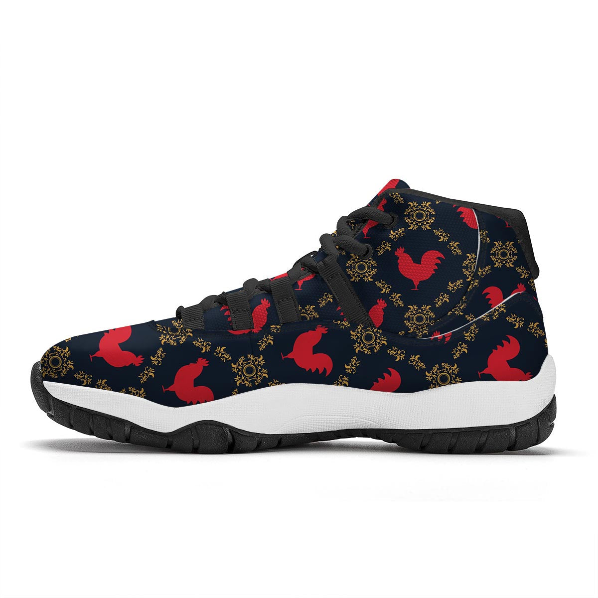 Pattern Print Rooster Black Bball Shoes-grizzshop