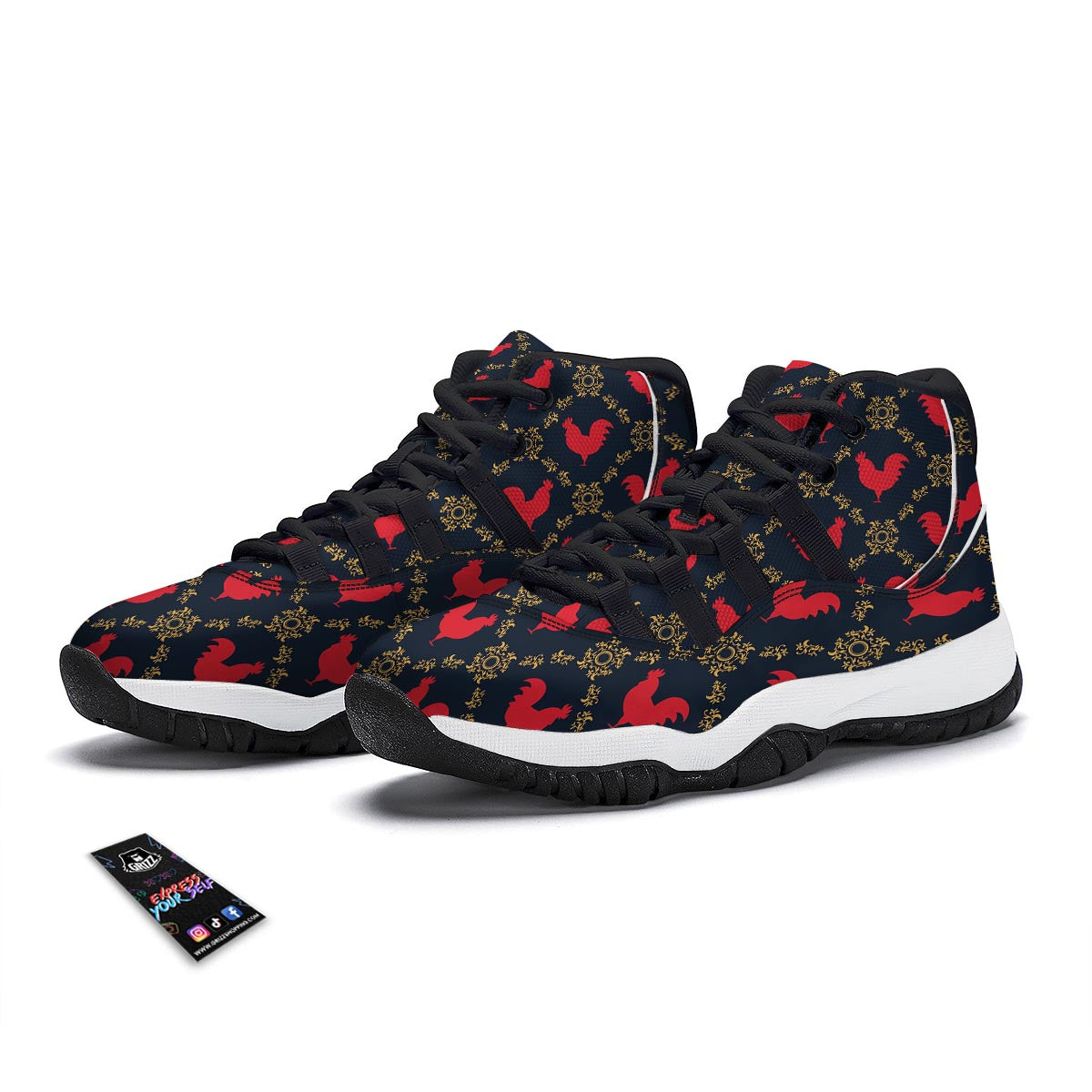 Pattern Print Rooster Black Bball Shoes-grizzshop