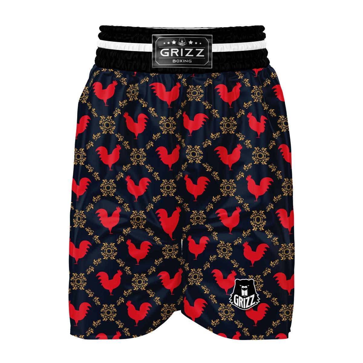 Pattern Print Rooster Boxing Shorts-grizzshop