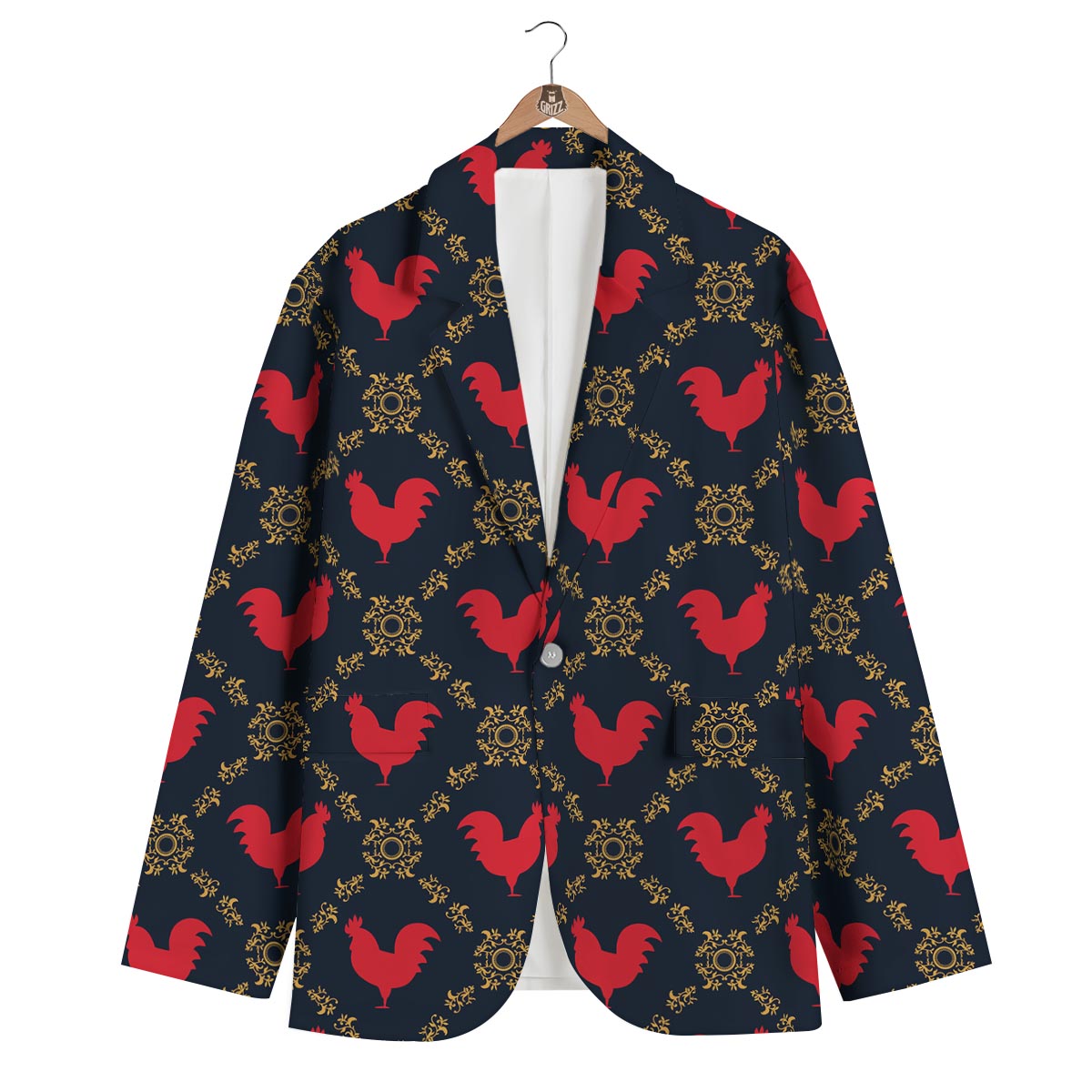 Pattern Print Rooster Men's Blazer-grizzshop