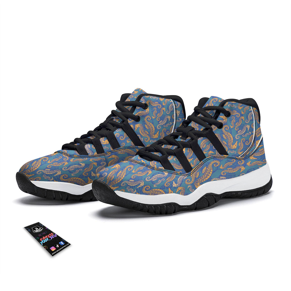 Pattern Print Seahorse Black Bball Shoes-grizzshop