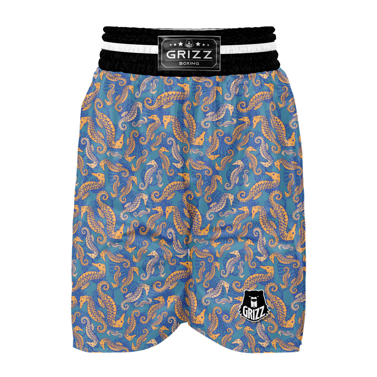 Pattern Print Seahorse Boxing Shorts-grizzshop