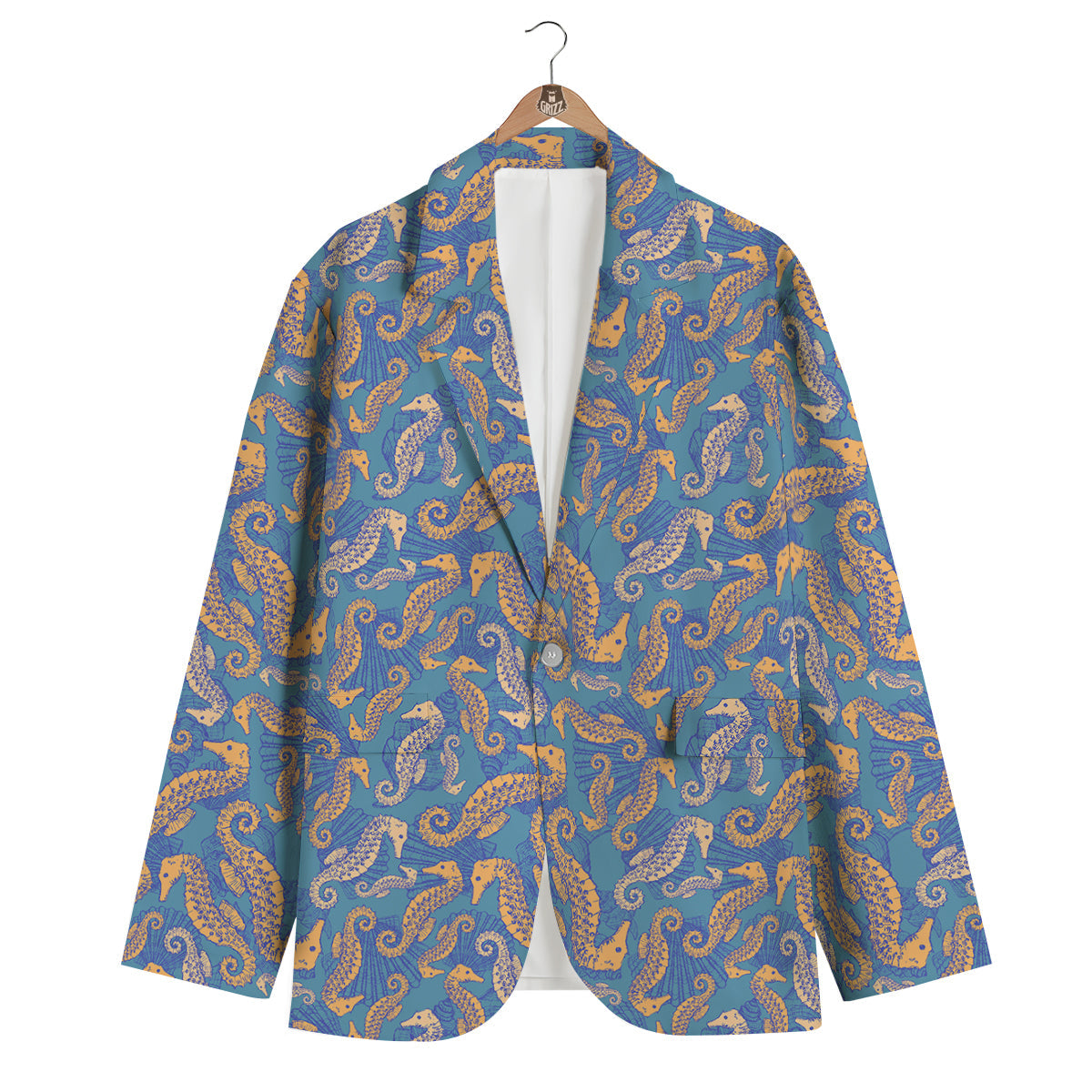 Pattern Print Seahorse Men's Blazer-grizzshop