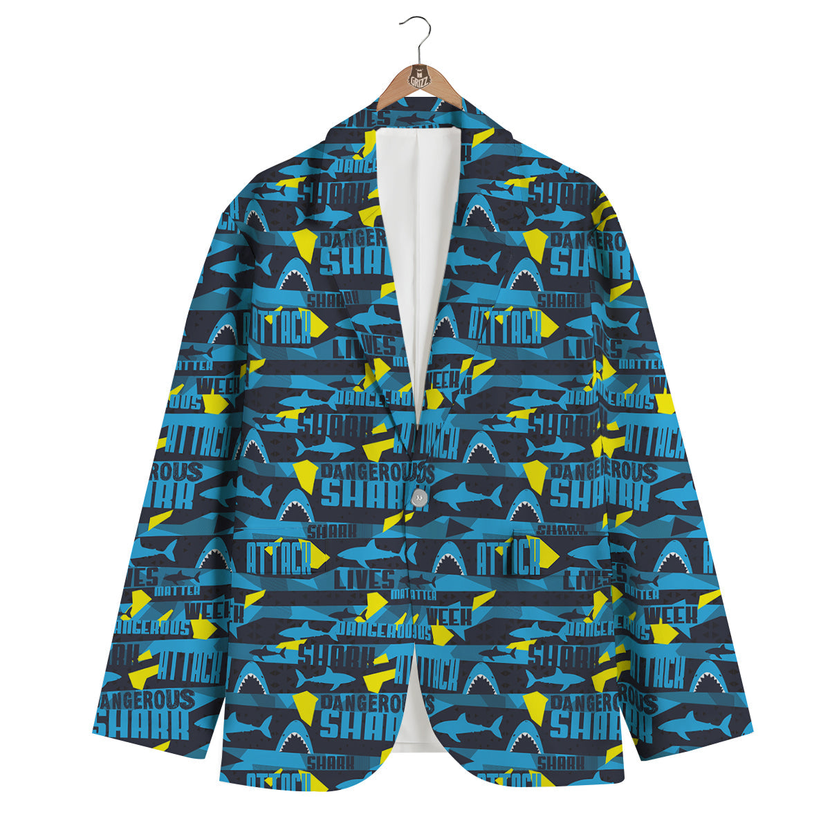 Pattern Print Shark Men's Blazer-grizzshop