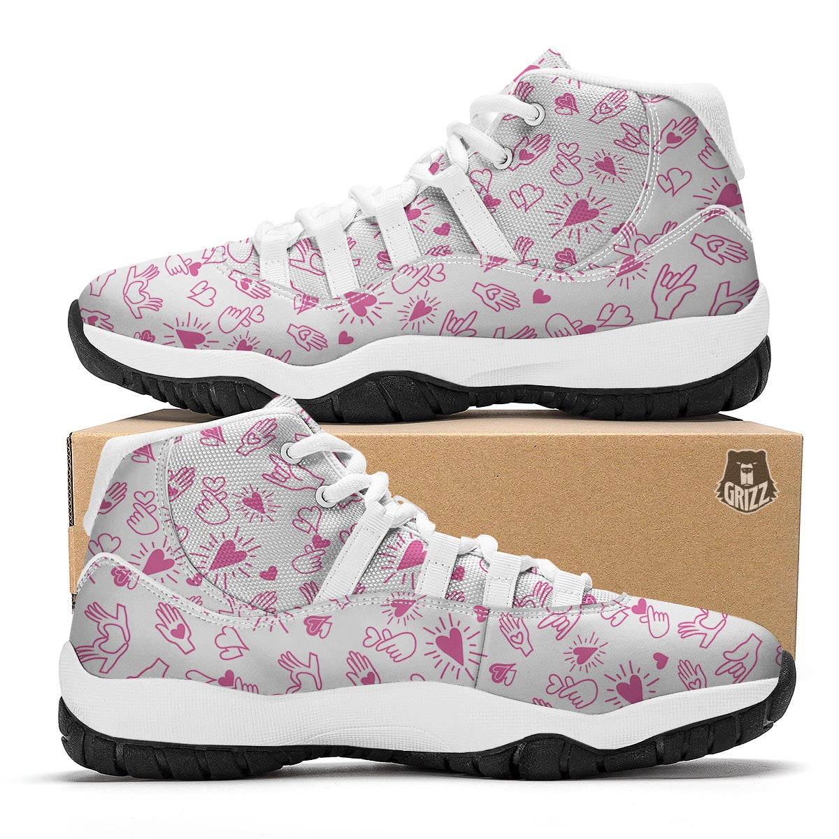 Pattern Print Sign Language White Bball Shoes-grizzshop