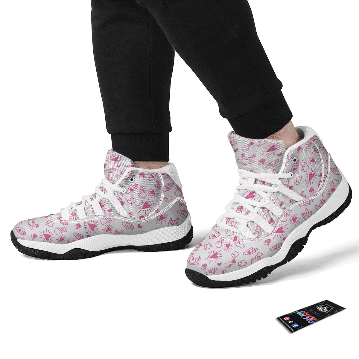 Pattern Print Sign Language White Bball Shoes-grizzshop