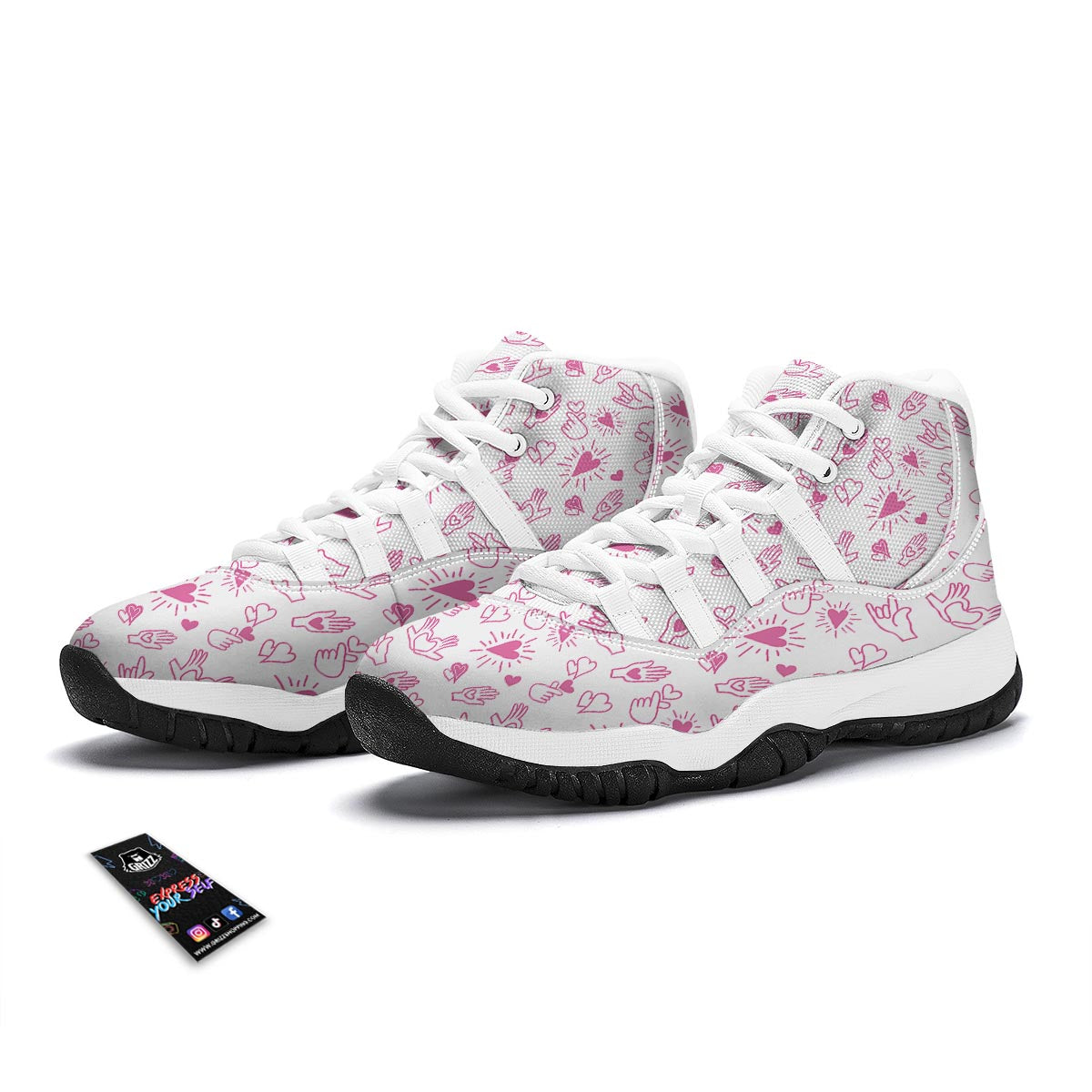 Pattern Print Sign Language White Bball Shoes-grizzshop