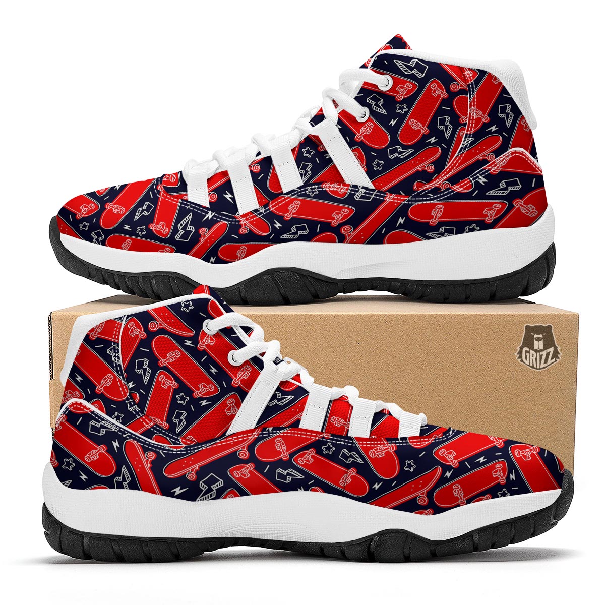Pattern Print Skateboard White Bball Shoes-grizzshop