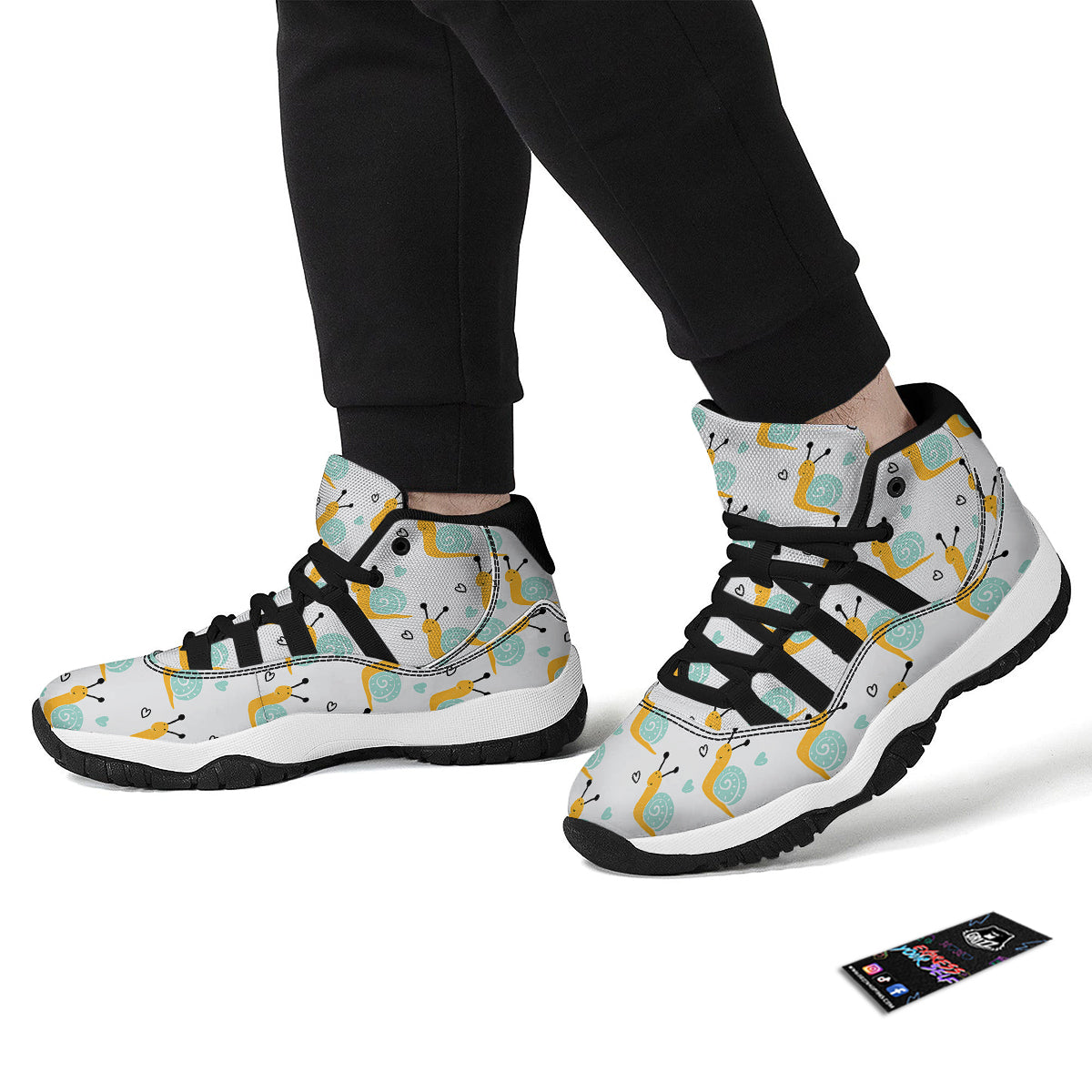 Pattern Print Snail Black Bball Shoes-grizzshop