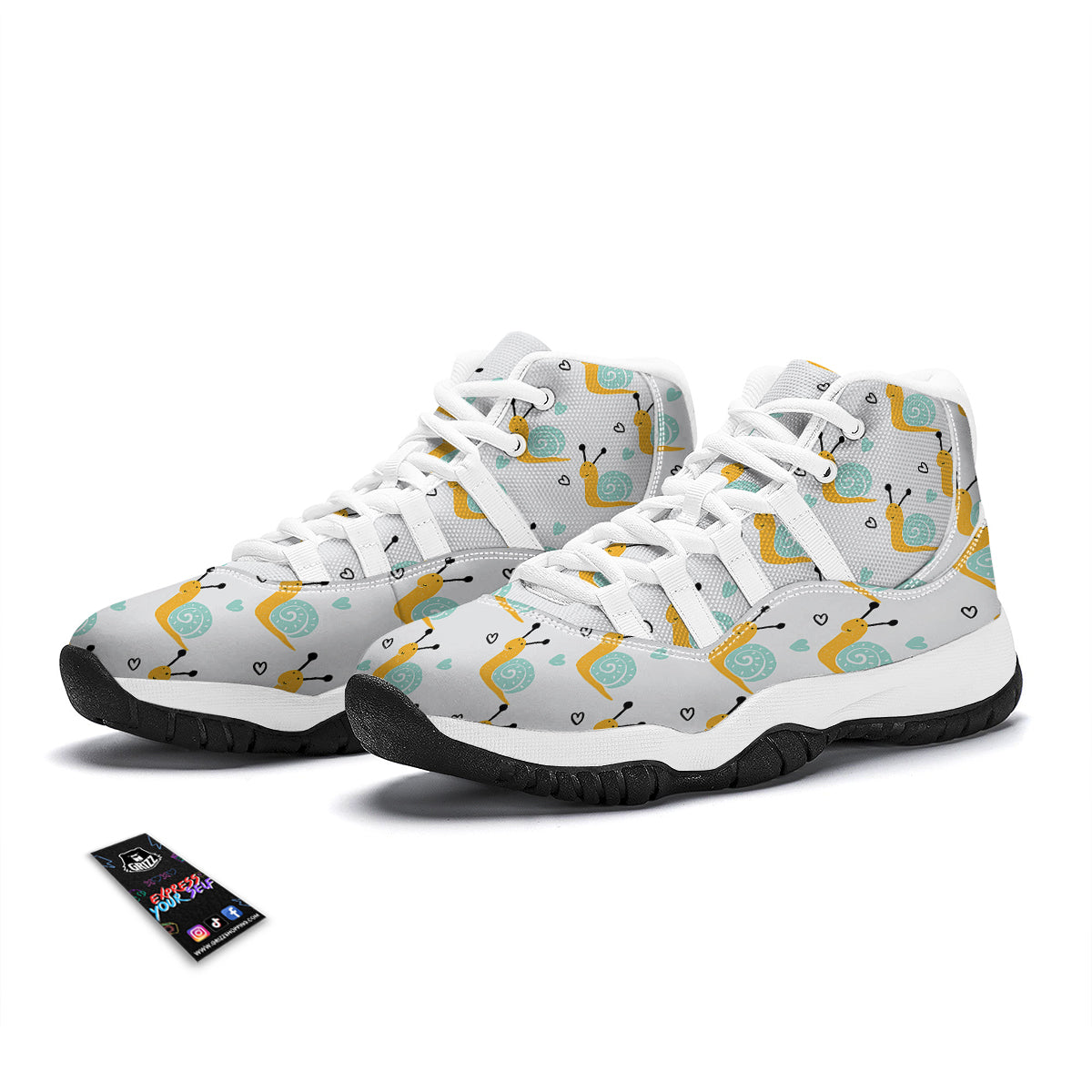Pattern Print Snail White Bball Shoes-grizzshop