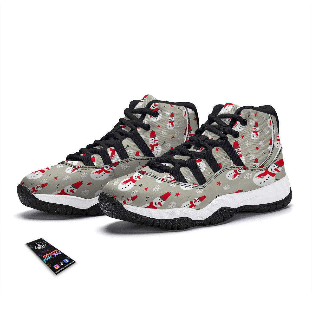 Pattern Print Snowflake Snowman Black Bball Shoes-grizzshop