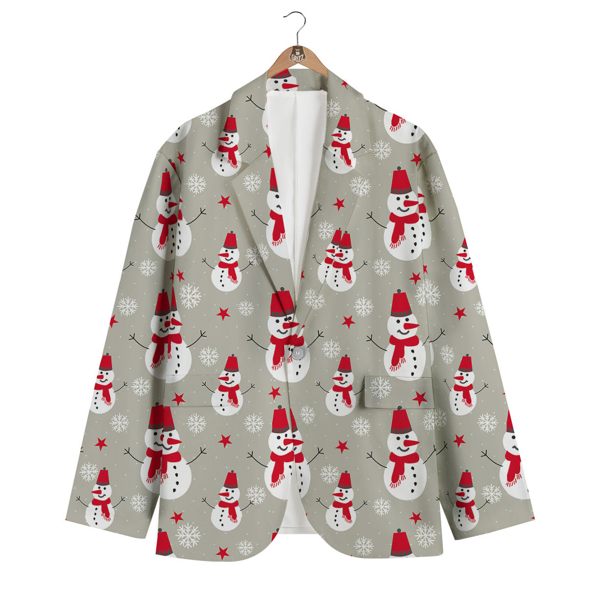 Pattern Print Snowflake Snowman Men's Blazer-grizzshop