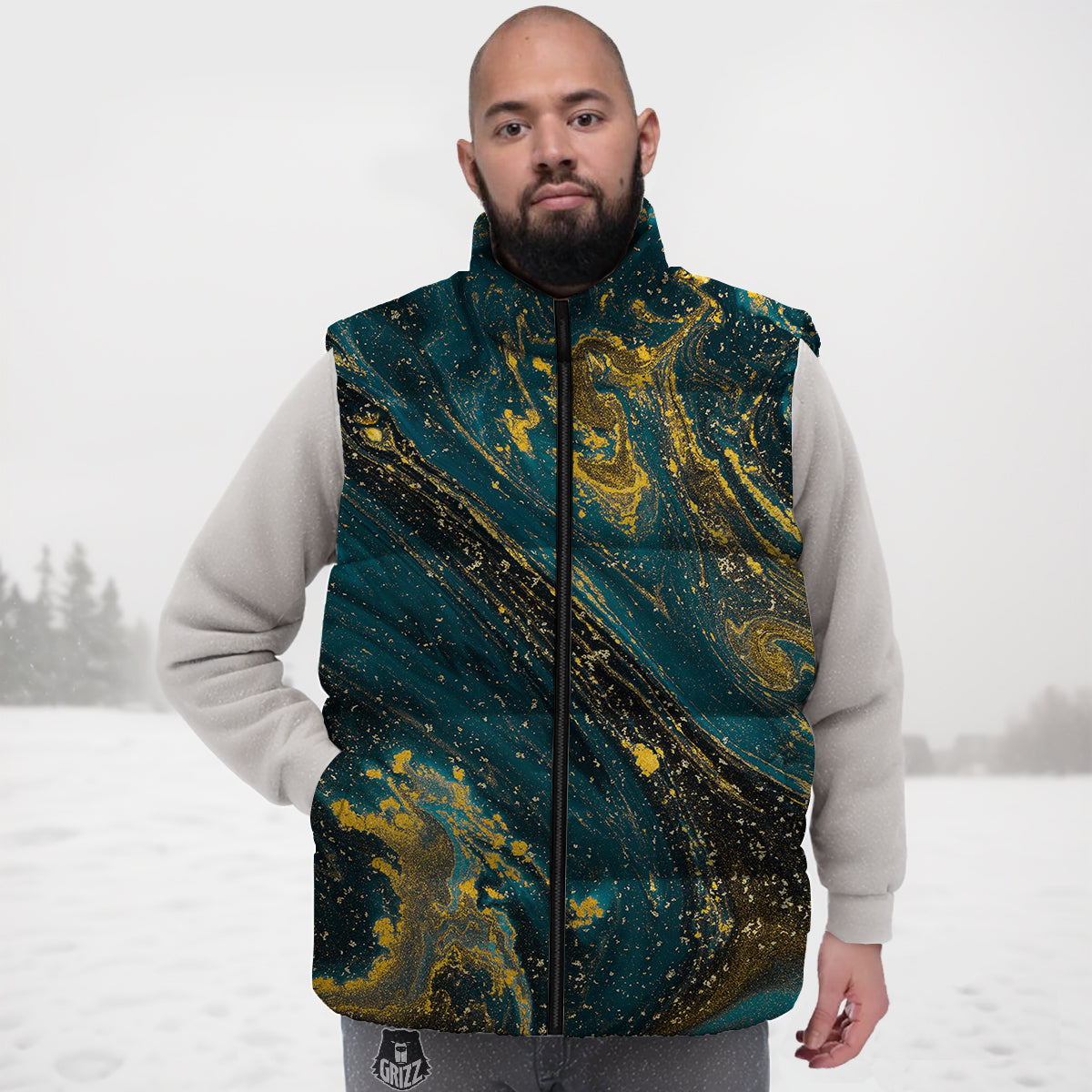 Pattern Print Softball Down Vest