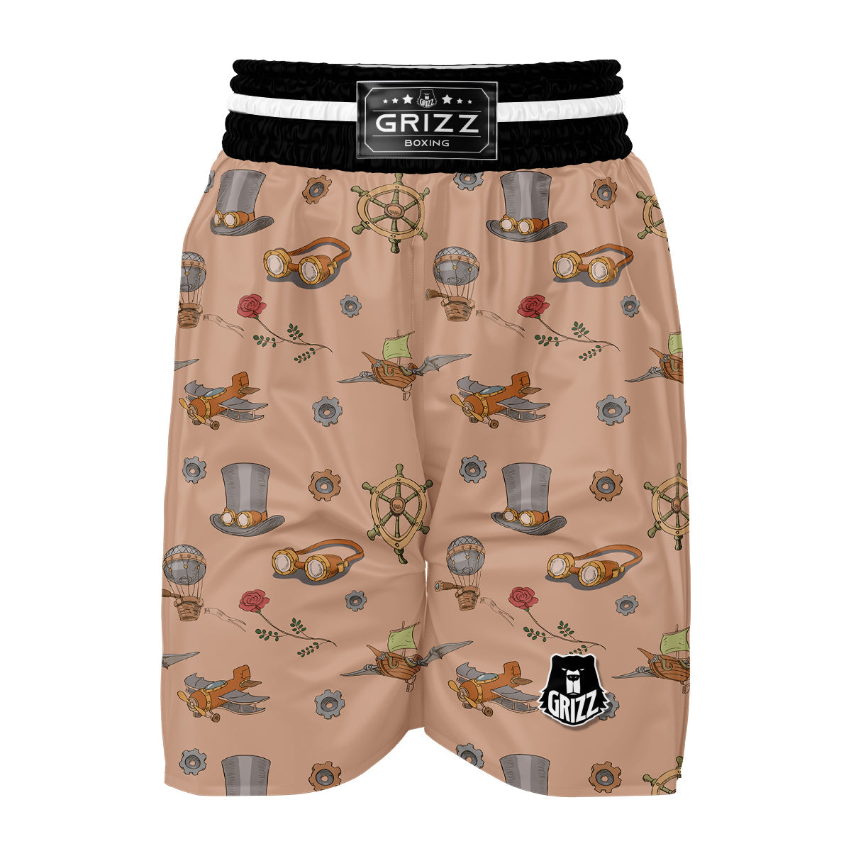 Pattern Print Steampunk Boxing Shorts-grizzshop