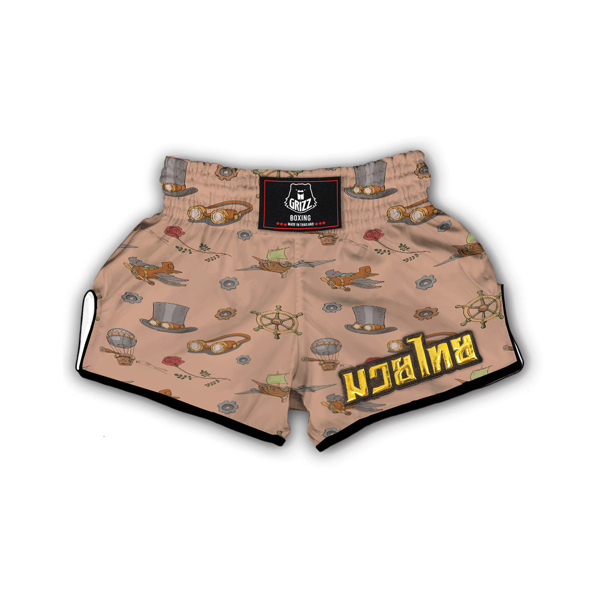 Pattern Print Steampunk Muay Thai Boxing Shorts-grizzshop