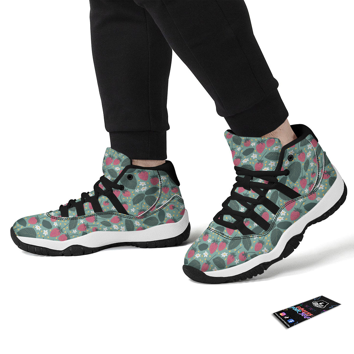 Pattern Print Strawberry Black Bball Shoes-grizzshop