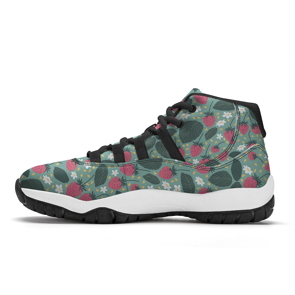 Pattern Print Strawberry Black Bball Shoes-grizzshop