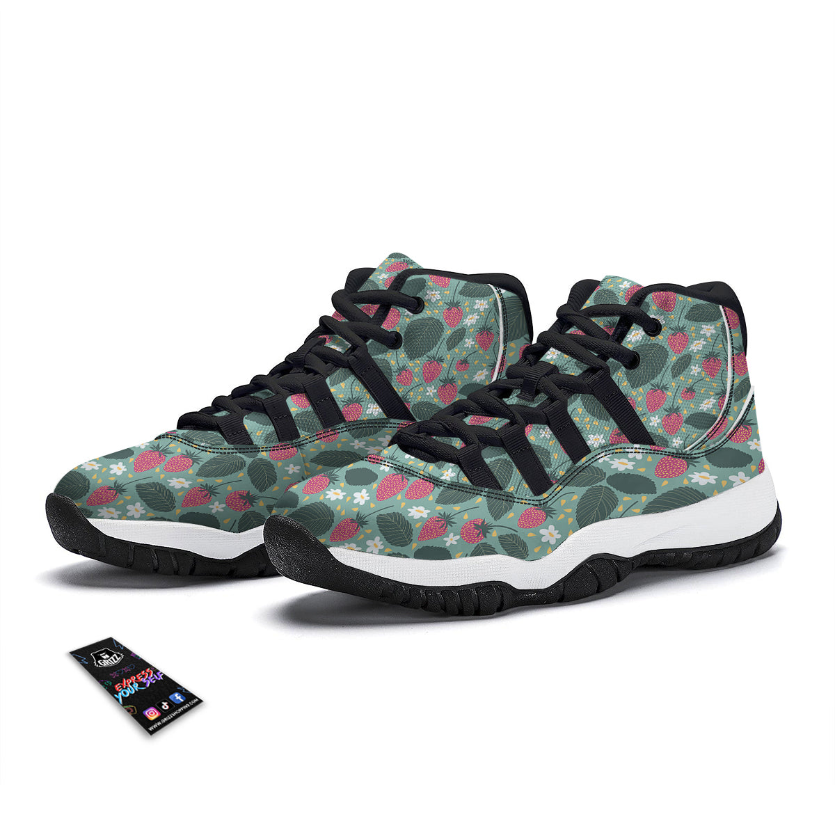Pattern Print Strawberry Black Bball Shoes-grizzshop