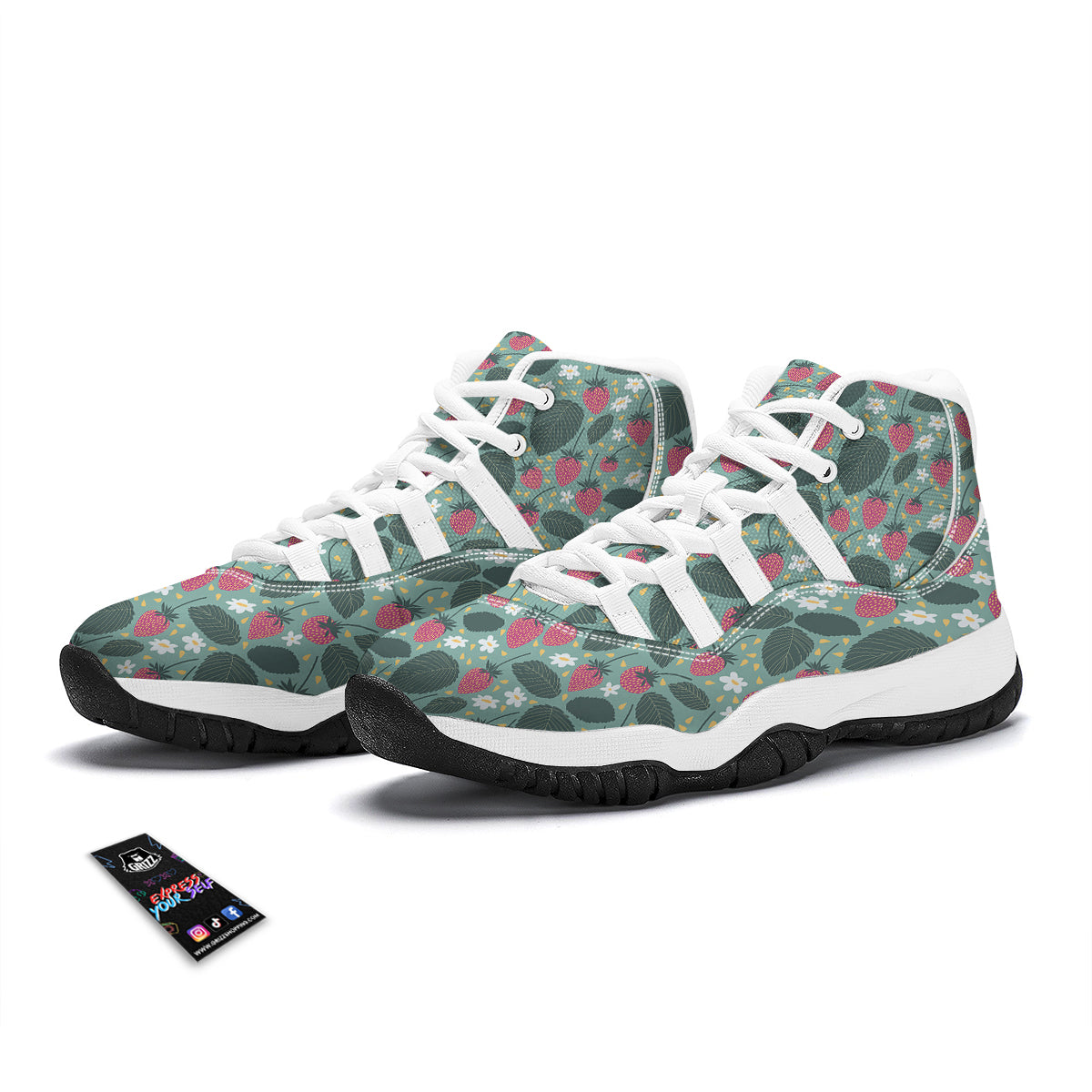 Pattern Print Strawberry White Bball Shoes-grizzshop
