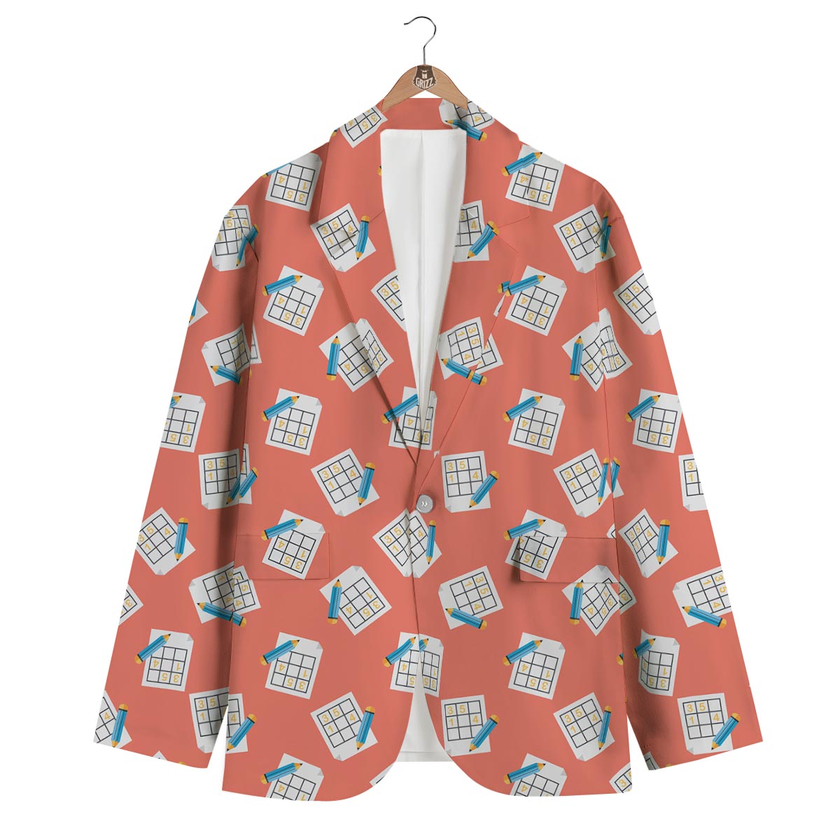Pattern Print Sudoku Men's Blazer-grizzshop