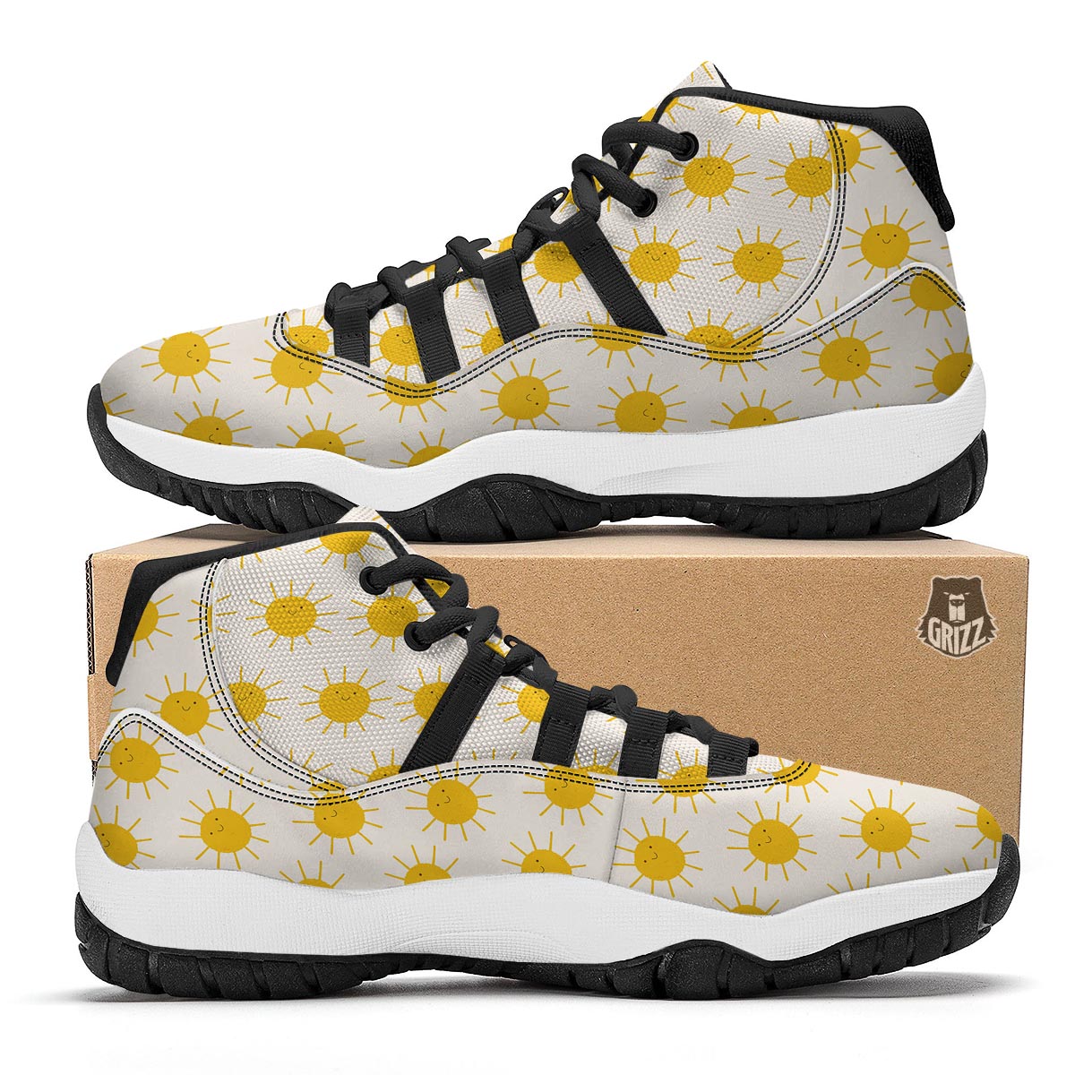 Pattern Print Sun Black Bball Shoes-grizzshop