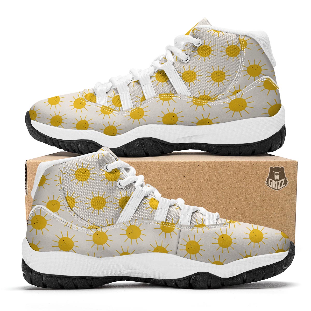 Pattern Print Sun White Bball Shoes-grizzshop