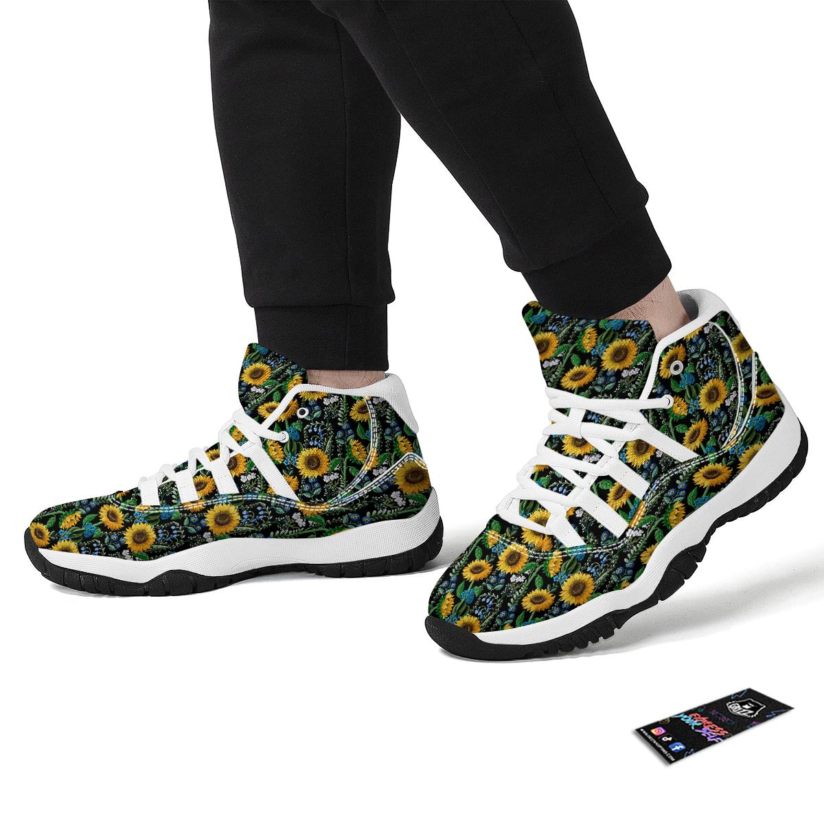 Pattern Print Sunflower Cartoon White Bball Shoes-grizzshop