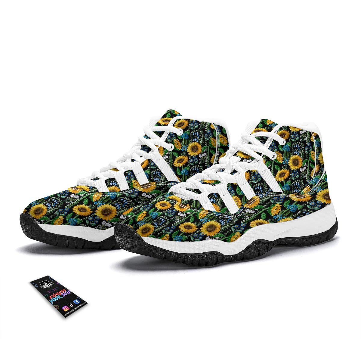 Pattern Print Sunflower Cartoon White Bball Shoes-grizzshop