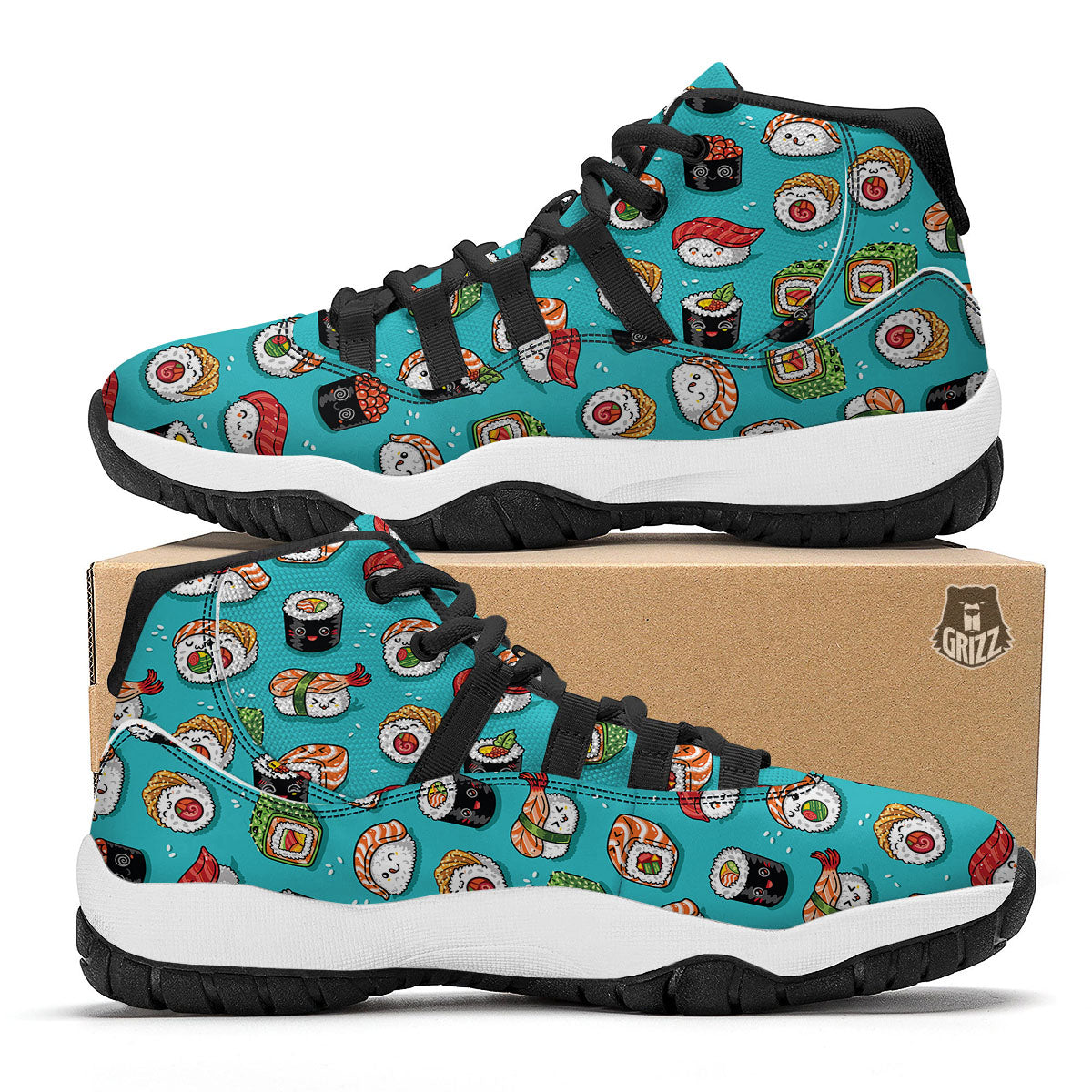 Pattern Print Sushi Black Bball Shoes-grizzshop