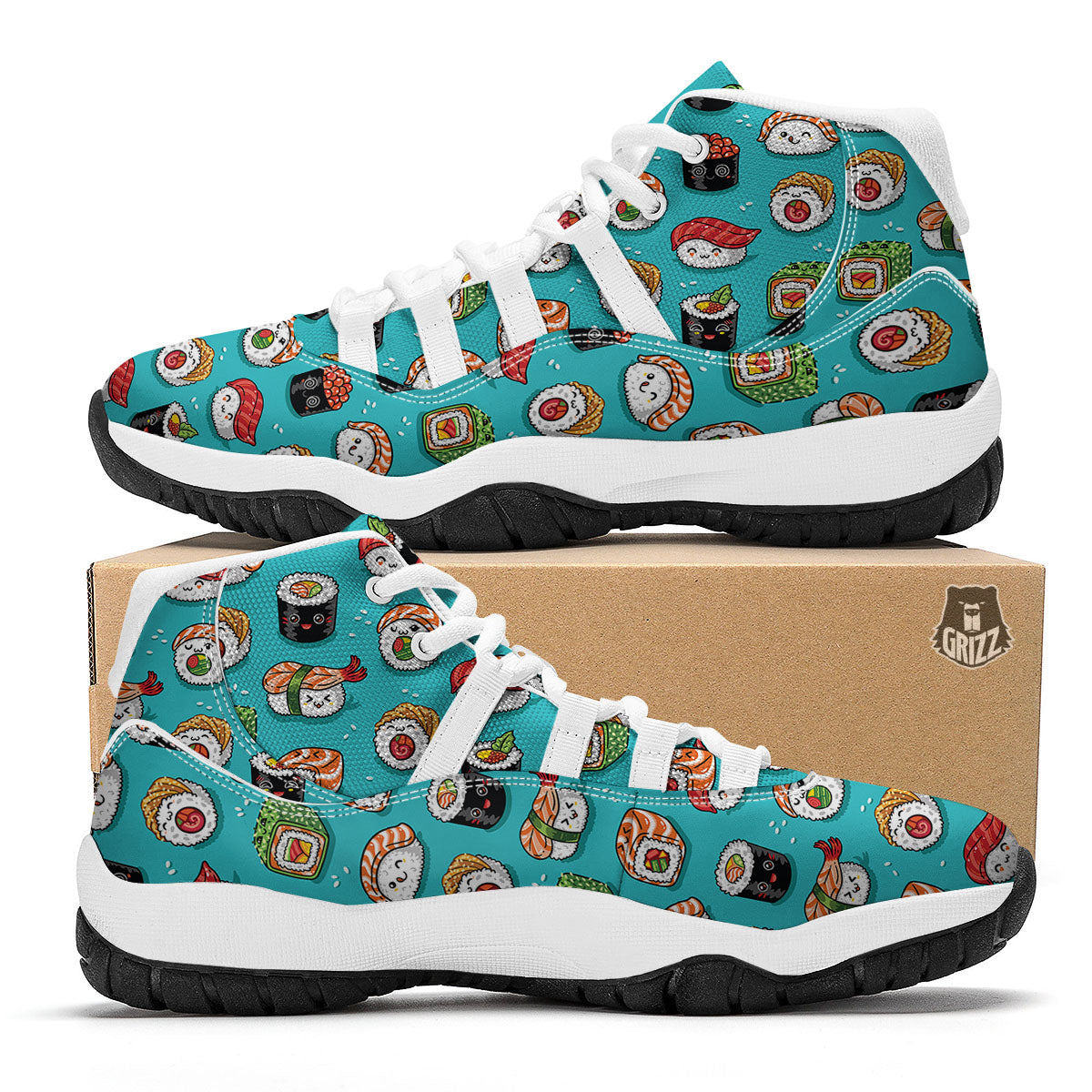 Pattern Print Sushi White Bball Shoes-grizzshop