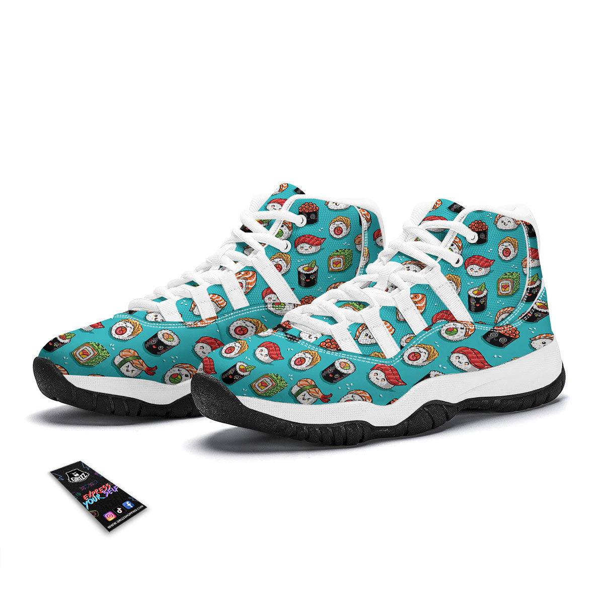 Pattern Print Sushi White Bball Shoes-grizzshop