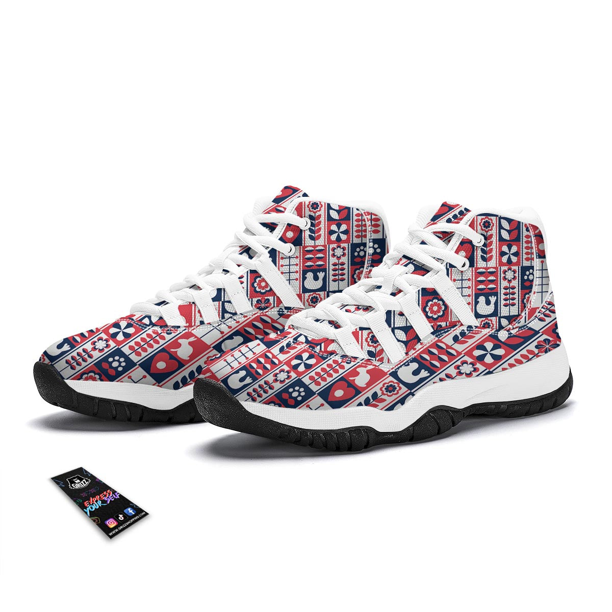 Pattern Print Swedish White Bball Shoes-grizzshop