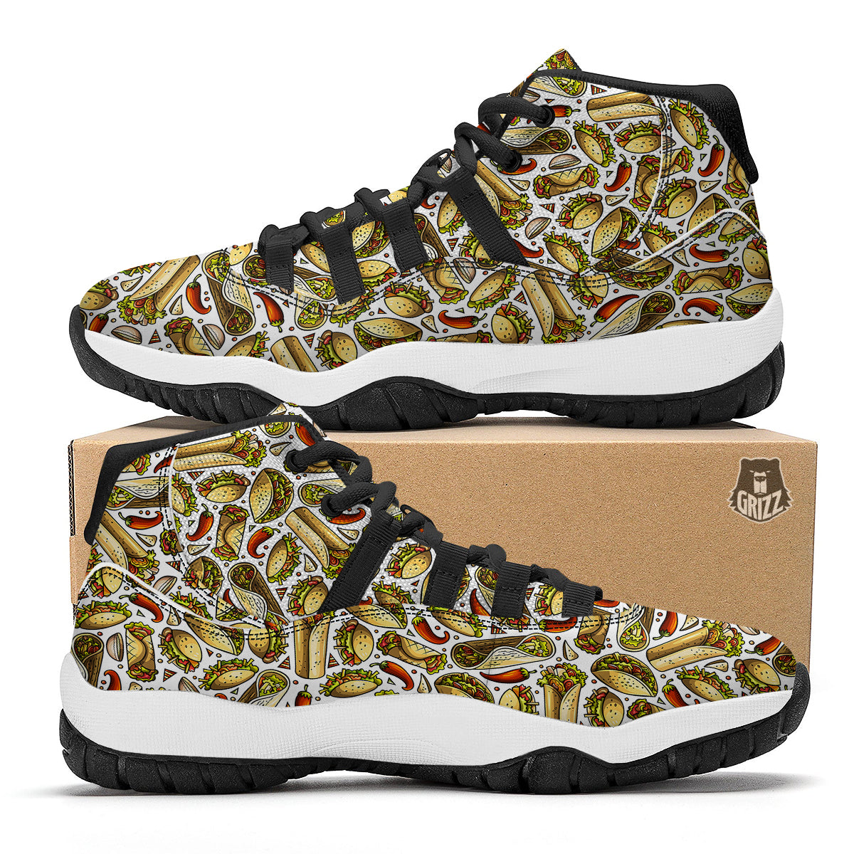 Pattern Print Taco Black Bball Shoes-grizzshop