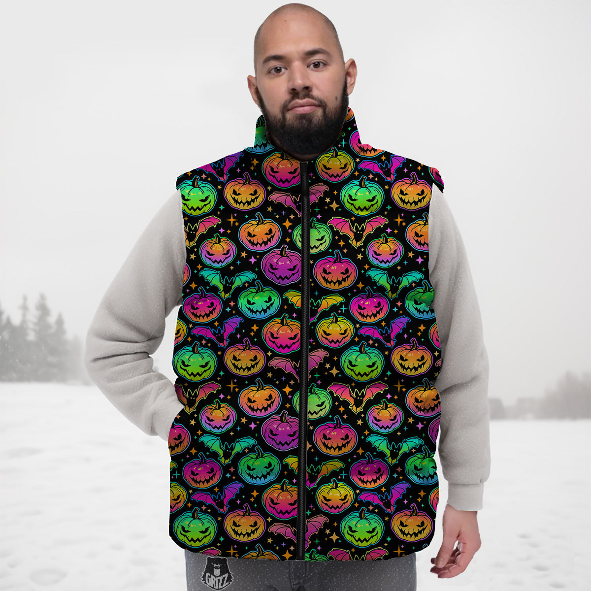 Pattern Print Teddy Bear Down Vest
