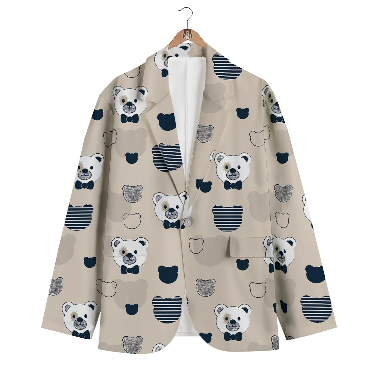 Pattern Print Teddy Bear Men's Blazer-grizzshop