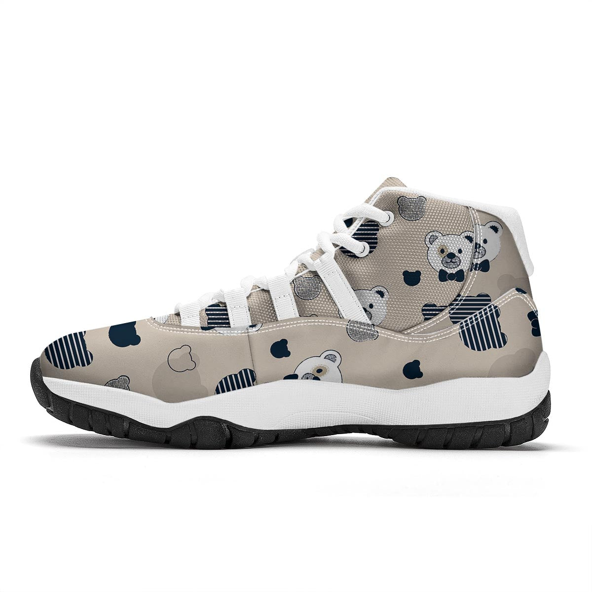 Pattern Print Teddy Bear White Bball Shoes-grizzshop